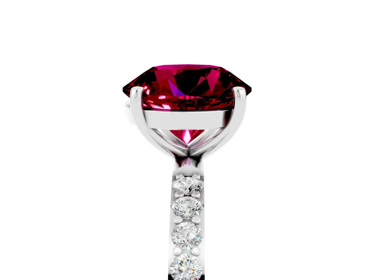 Round Cut Garnet Solitaire Ring with Round Pavé Band and Prong Setting Silver