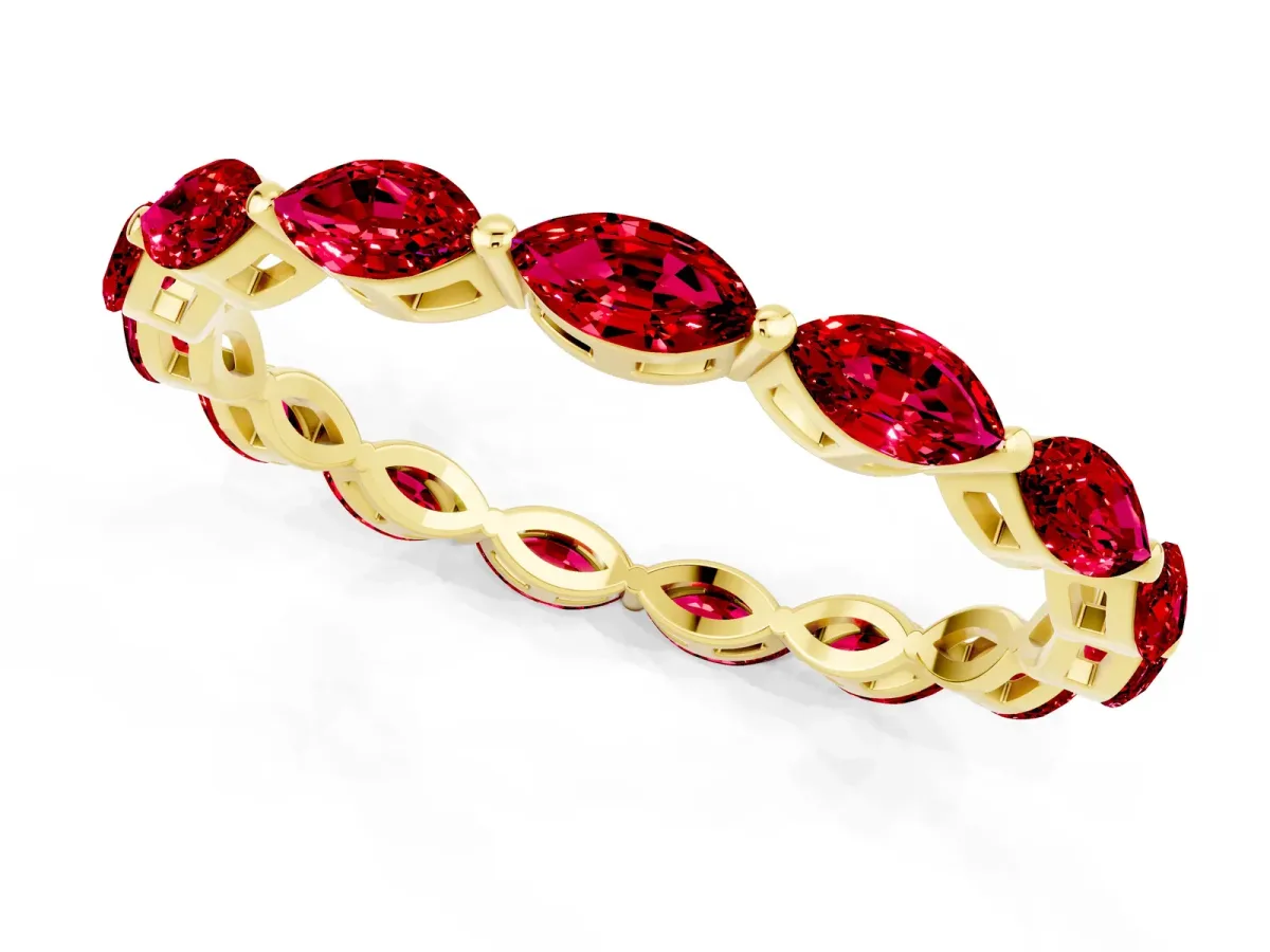 Marquise Ruby Eternity Band with U-Prong Setting Yellow gold