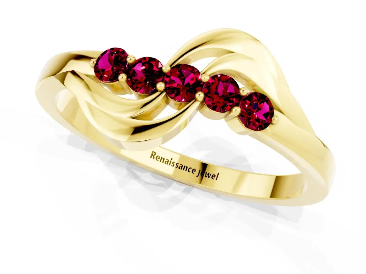 Five-Stone Round Garnet Crossover Band with Prong Setting Yellow gold