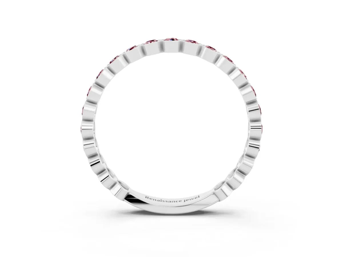 Round Morganite Bezel Set Eternity Band Silver