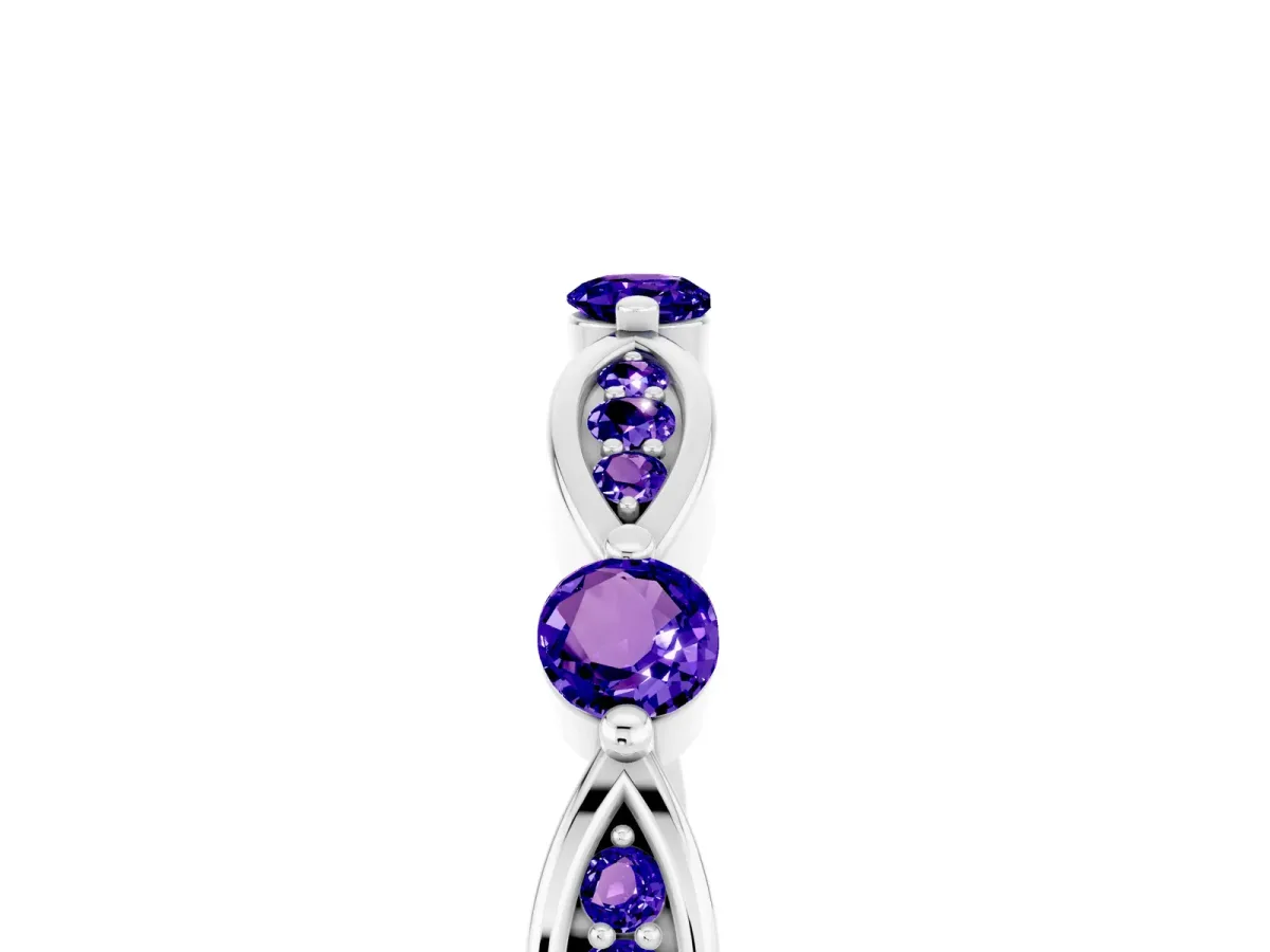 Marquise and Round Tanzanite Milgrain Band with Bezel Setting Silver