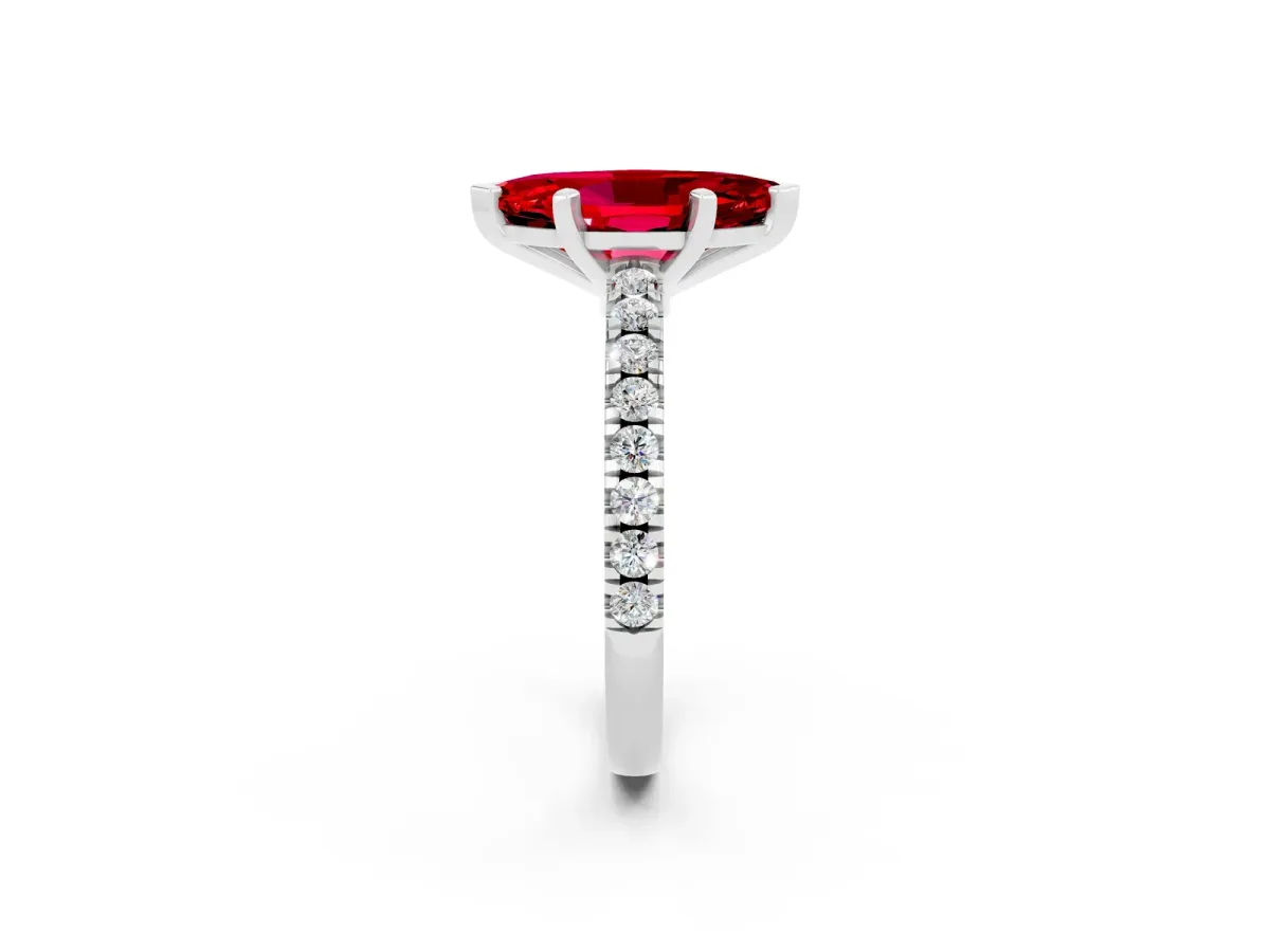 Marquise Cut Solitaire Ruby with Pavé Band and Four-Prong Setting Silver