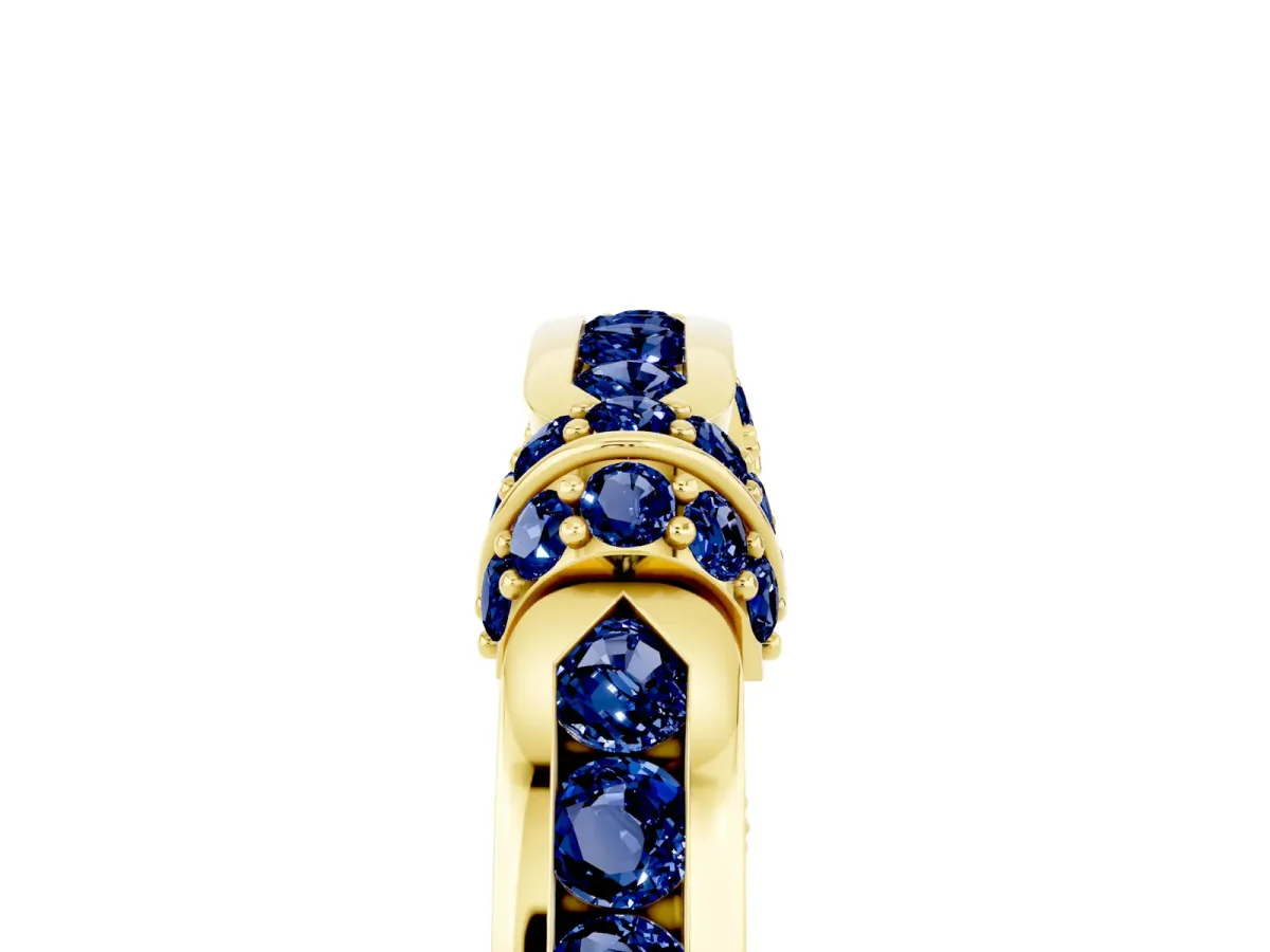 Pavé Round Blue Sapphire Link Band with Bezel Setting Yellow gold
