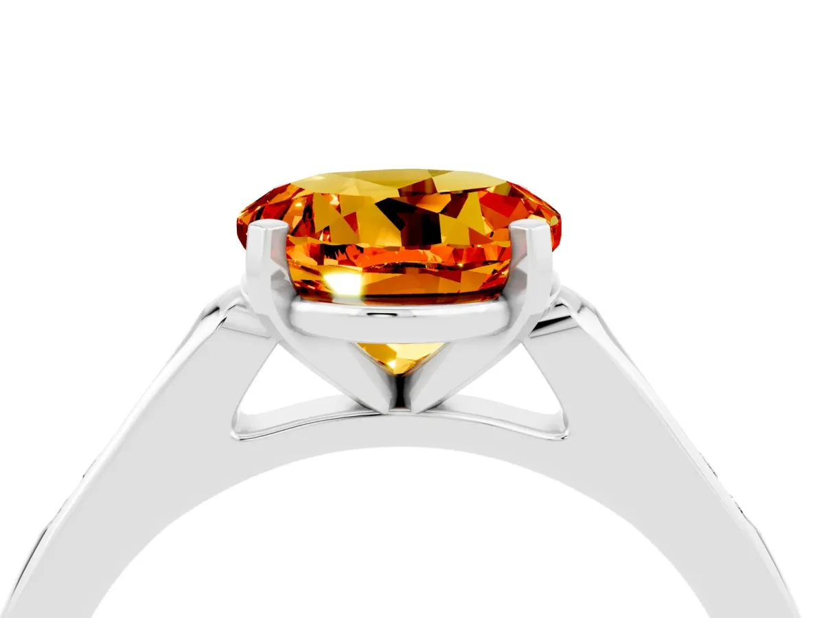 Round Cut Citrine Solitaire Ring with Channel Set Round Band and Prong Setting Silver
