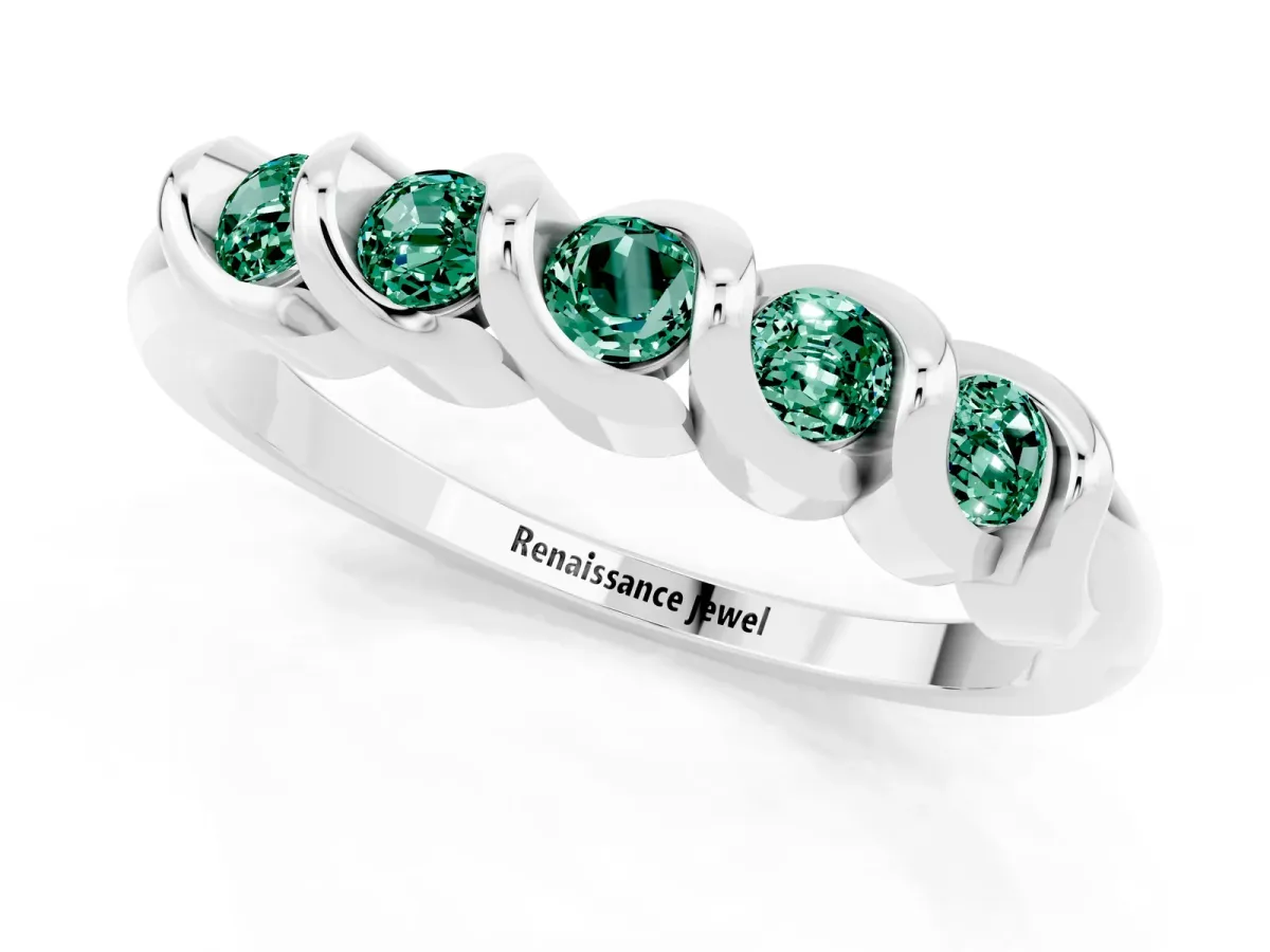 Round Green Sapphire Eternity Band with Twist Prong Setting Silver
