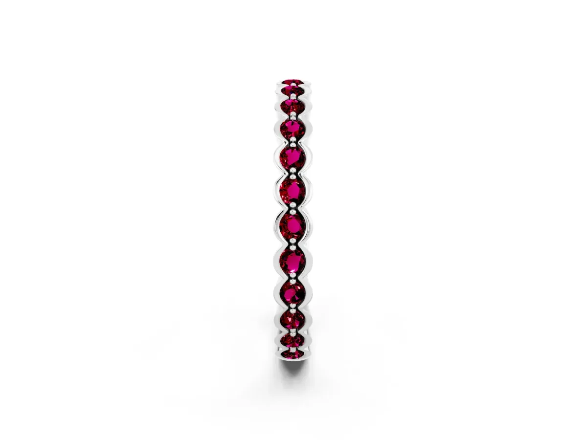 Round Garnet Bezel Set Eternity Band Silver