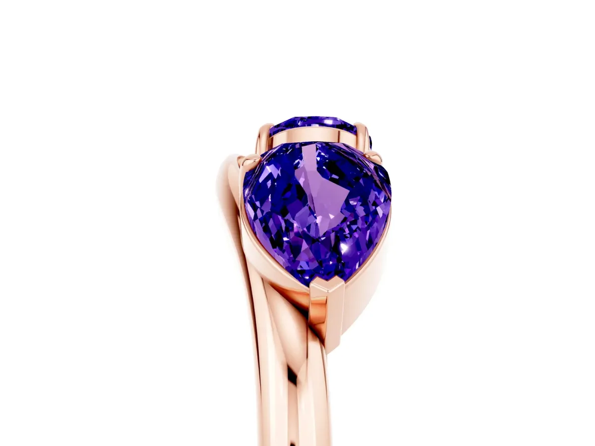 Two-Stone Pear Tanzanite Bypass Ring with Prong Setting Rose gold