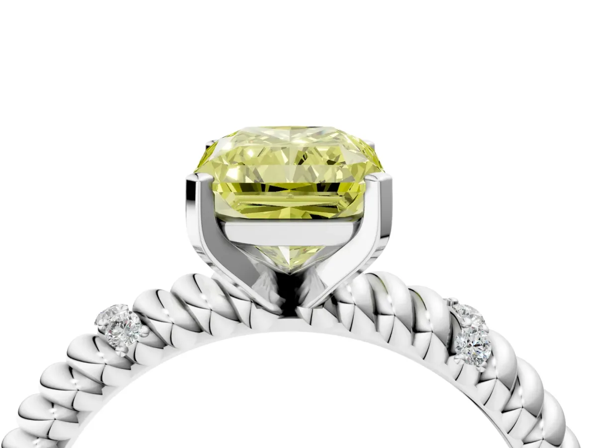 Fancy Yellow Radiant Cut Solitaire Twisted Band Prong Set Engagement Ring Silver