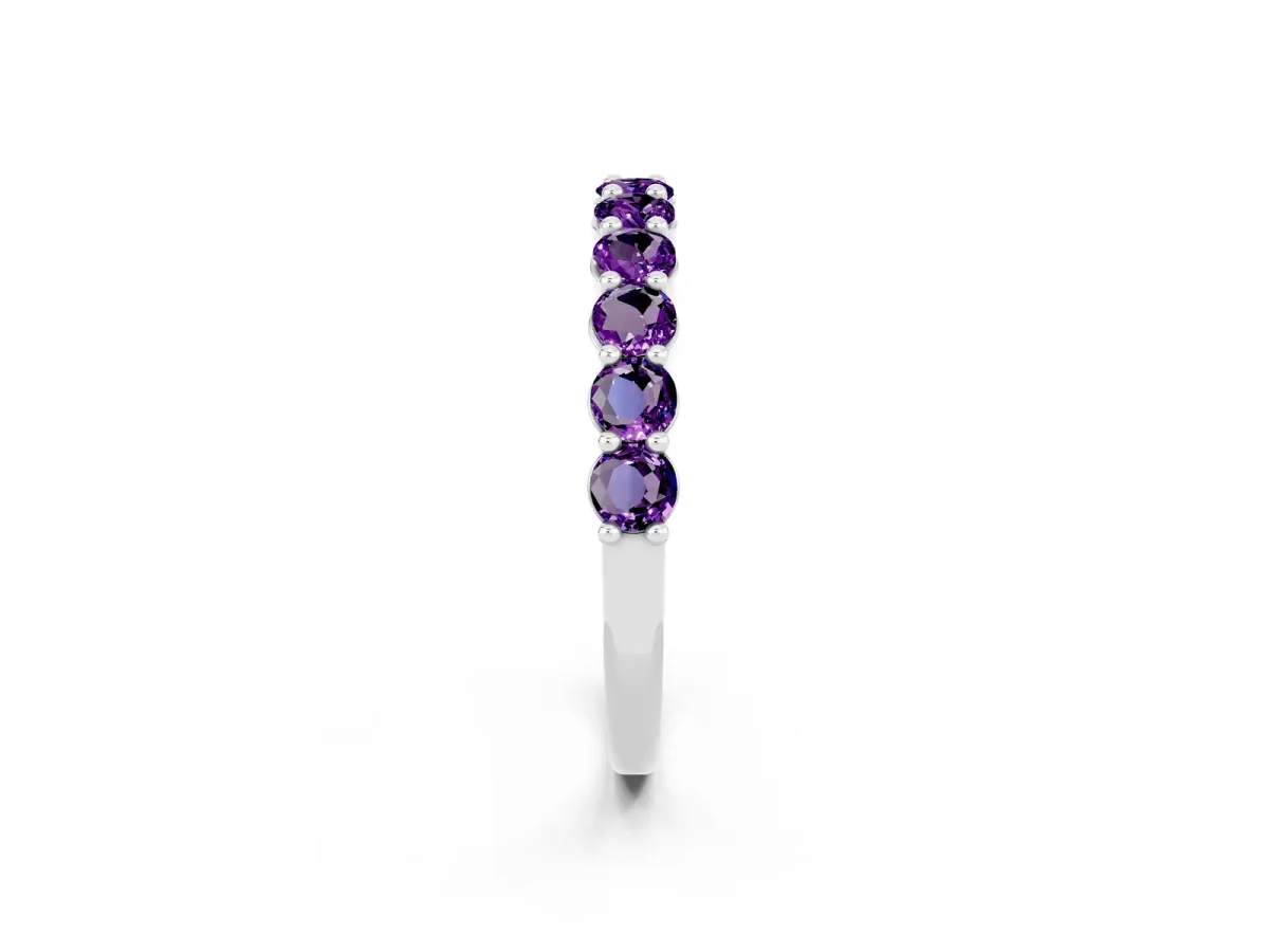 Round Amethyst Half Eternity Band with Prong Setting Platinum
