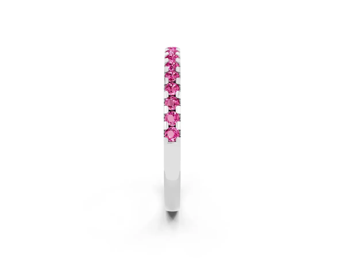 Round Pink Sapphire Pavé Set Eternity Band with Micro Prong Setting Silver