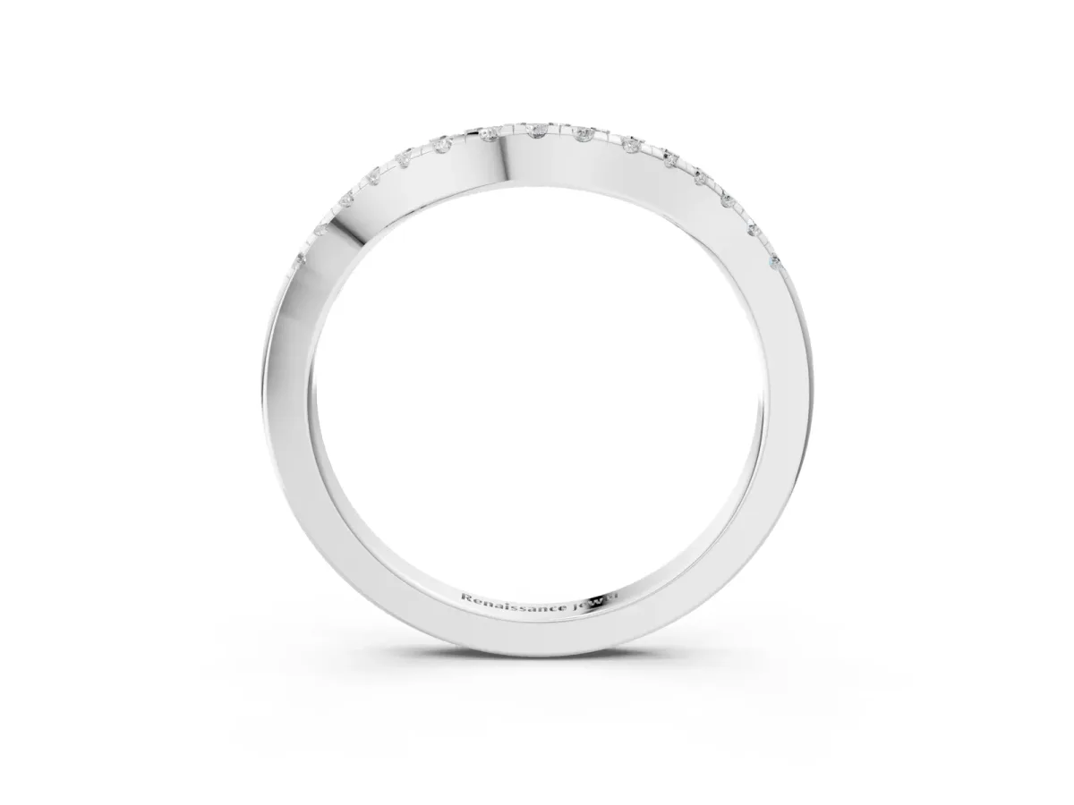 Round Diamond Curved Pavé Wedding Band with U-Prong Setting Platinum