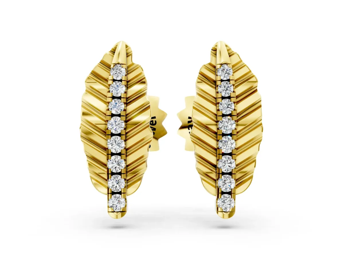 Round Diamond Leaf Stud Earrings Yellow gold