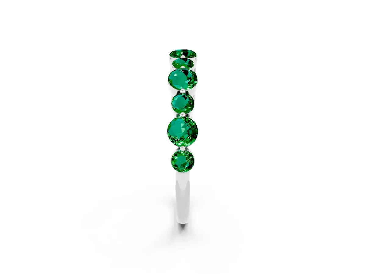 Round Emerald Scalloped Prong Set Eternity Band White gold