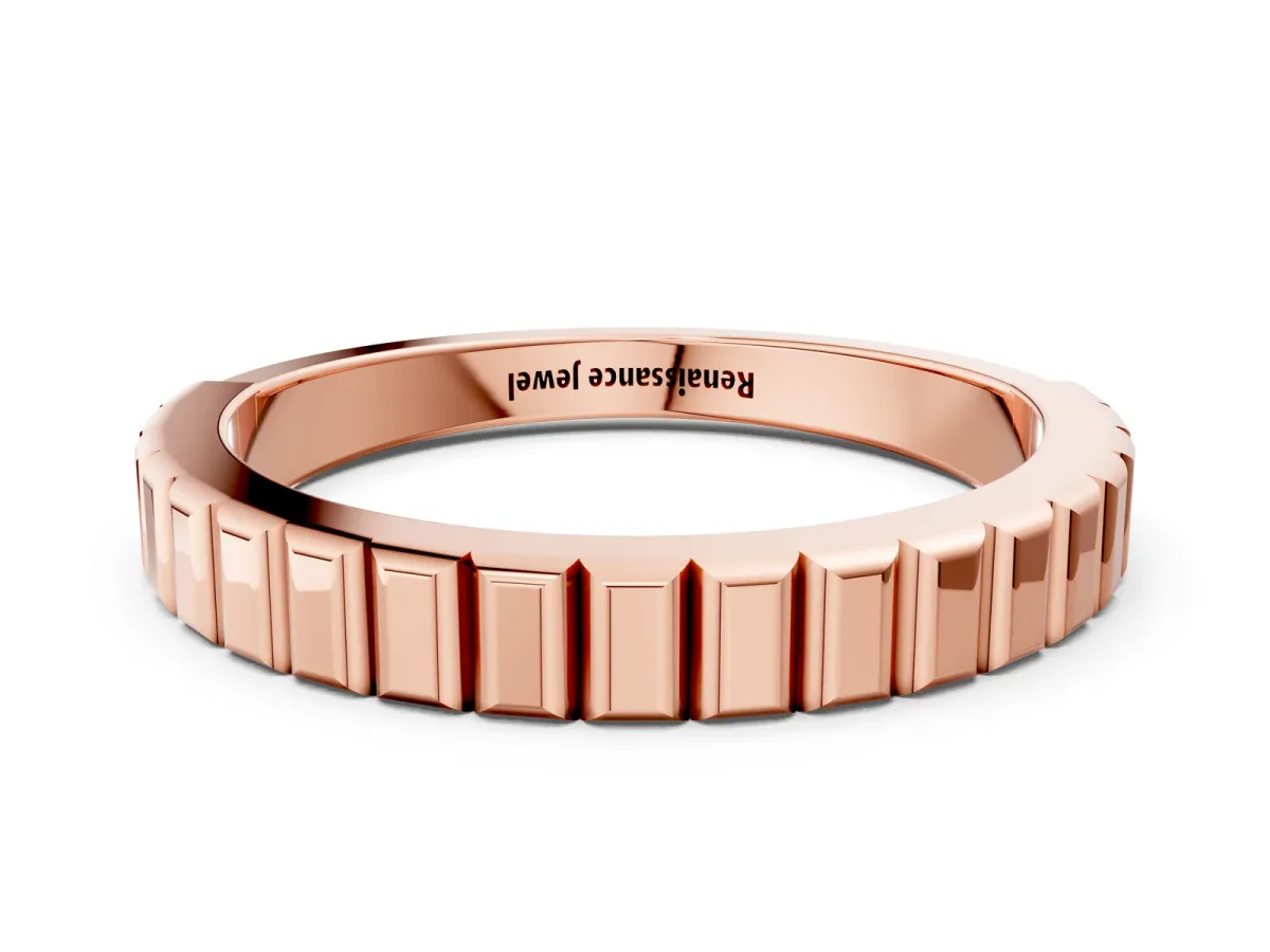 White Gold Ribbed Eternity Band Rose gold