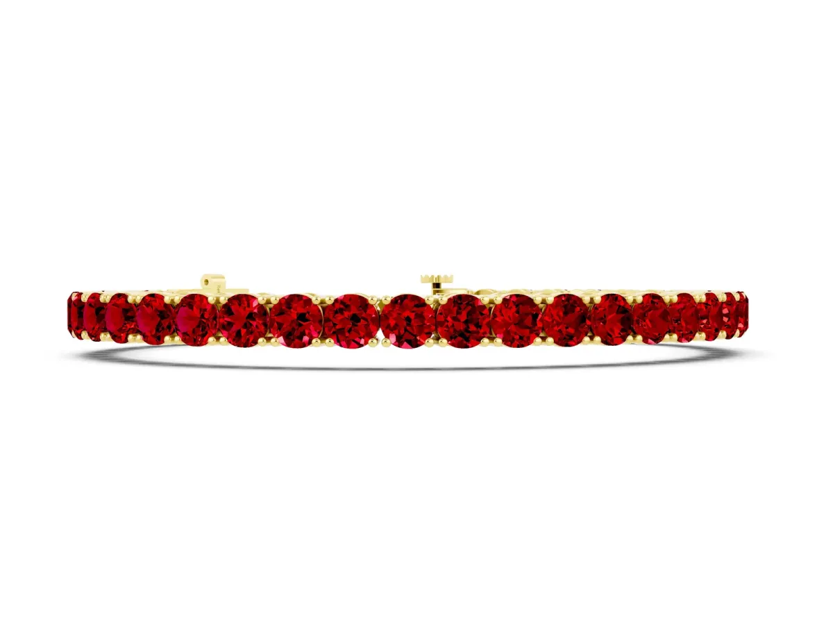Round Brilliant Ruby Tennis Bracelet with Prong Setting Yellow gold