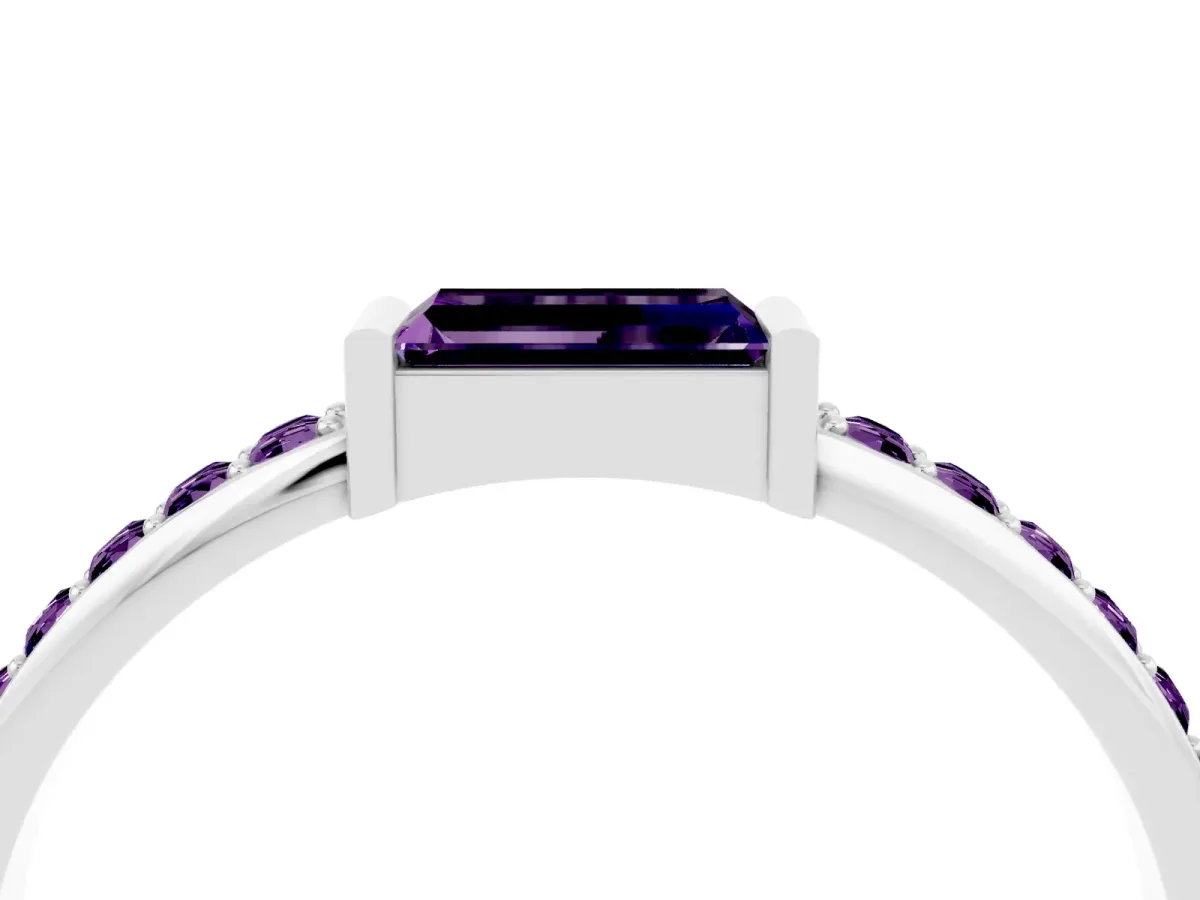 Baguette Amethyst Pavé Band with Bar Setting Platinum