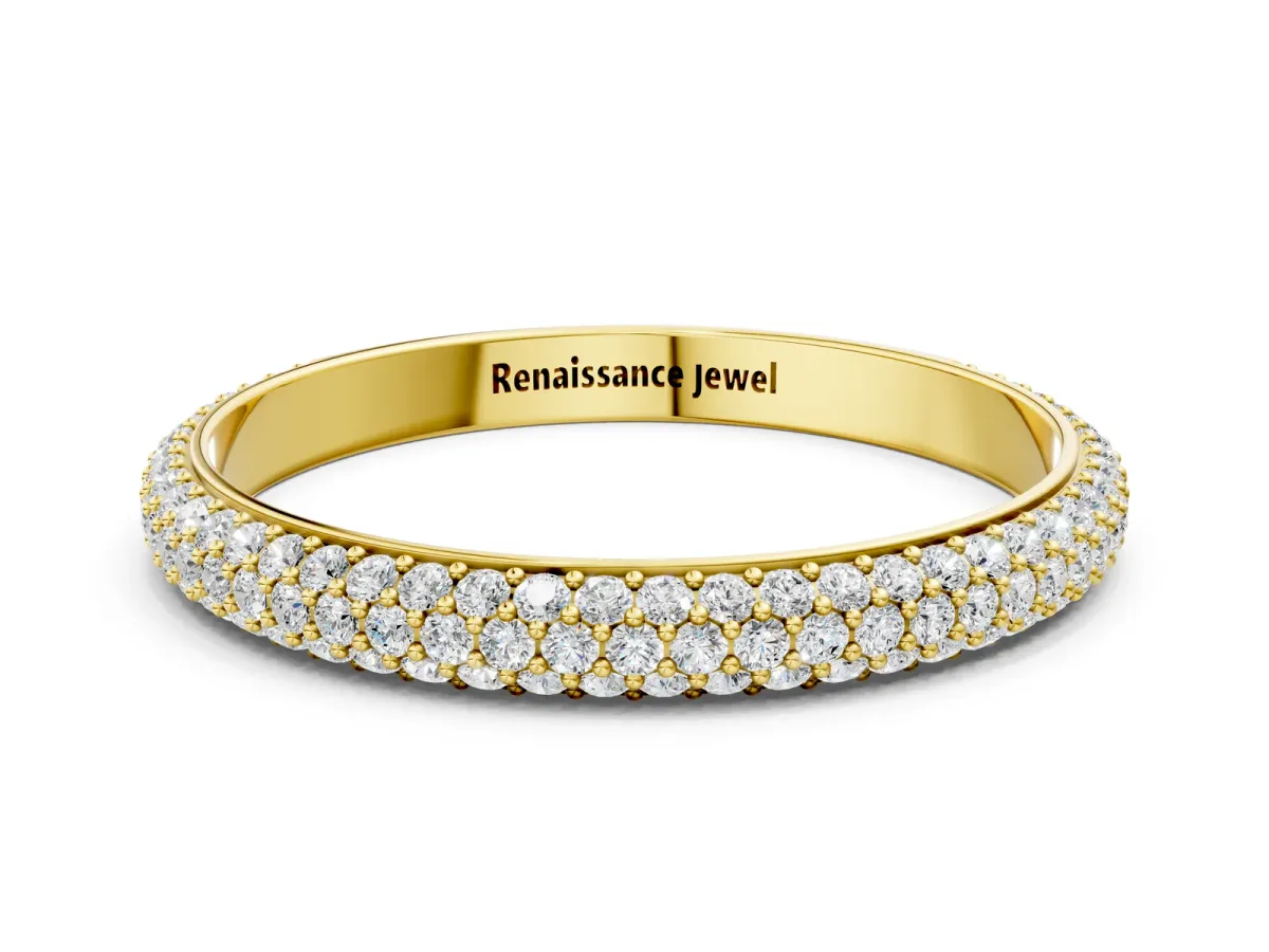 Three-Row Round Diamond Pavé Eternity Band Yellow gold
