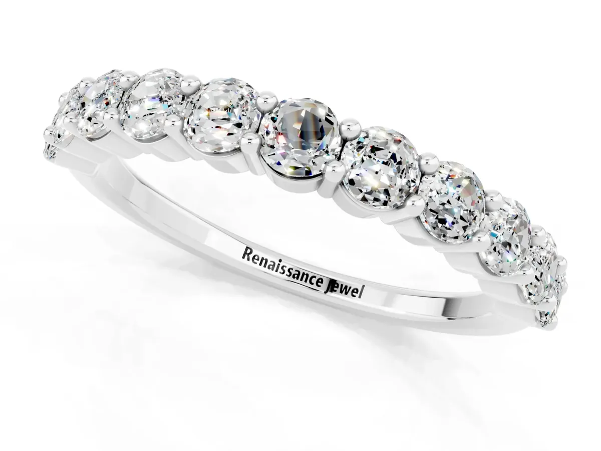 Round Moissanite Half Eternity Band with Prong Setting White gold
