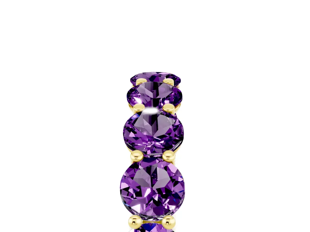 Round Amethyst Shared Prong Eternity Band Yellow gold