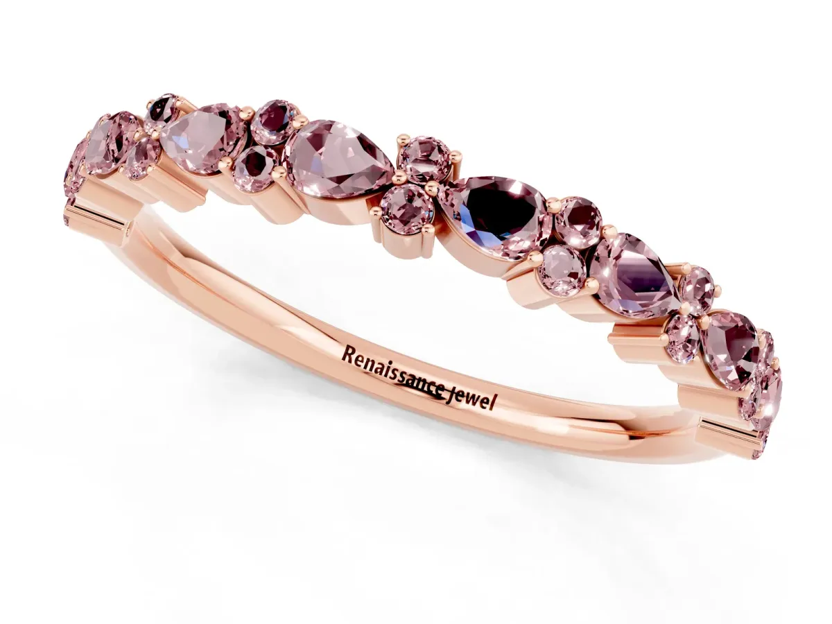 Pear and Round Morganite Wedding Band Rose gold