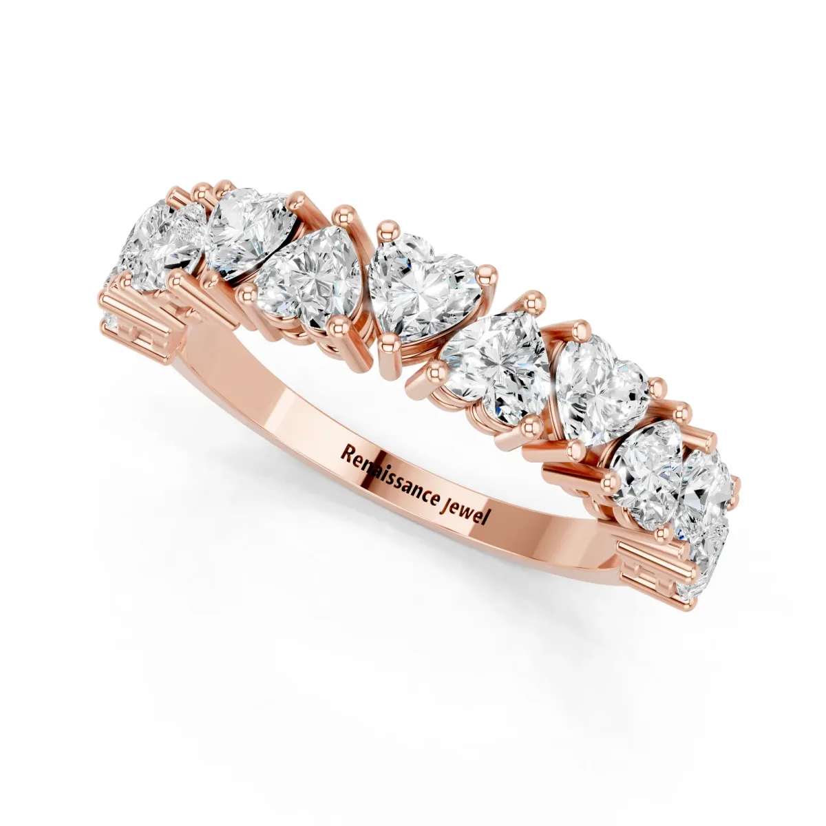 Heart Half Eternity Band with Shared Prong Setting Rose gold