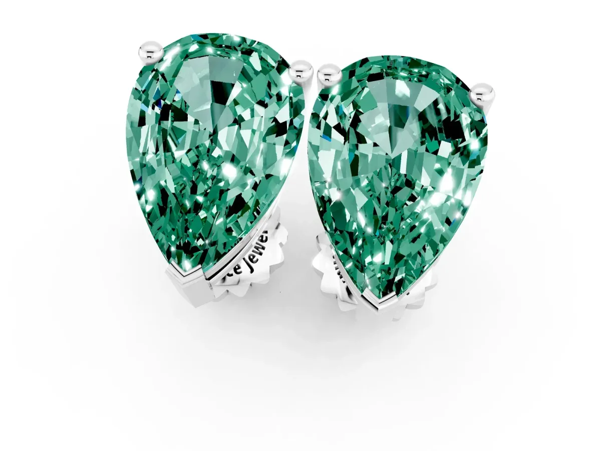 Pear Cut Green Sapphire Stud Earrings Platinum