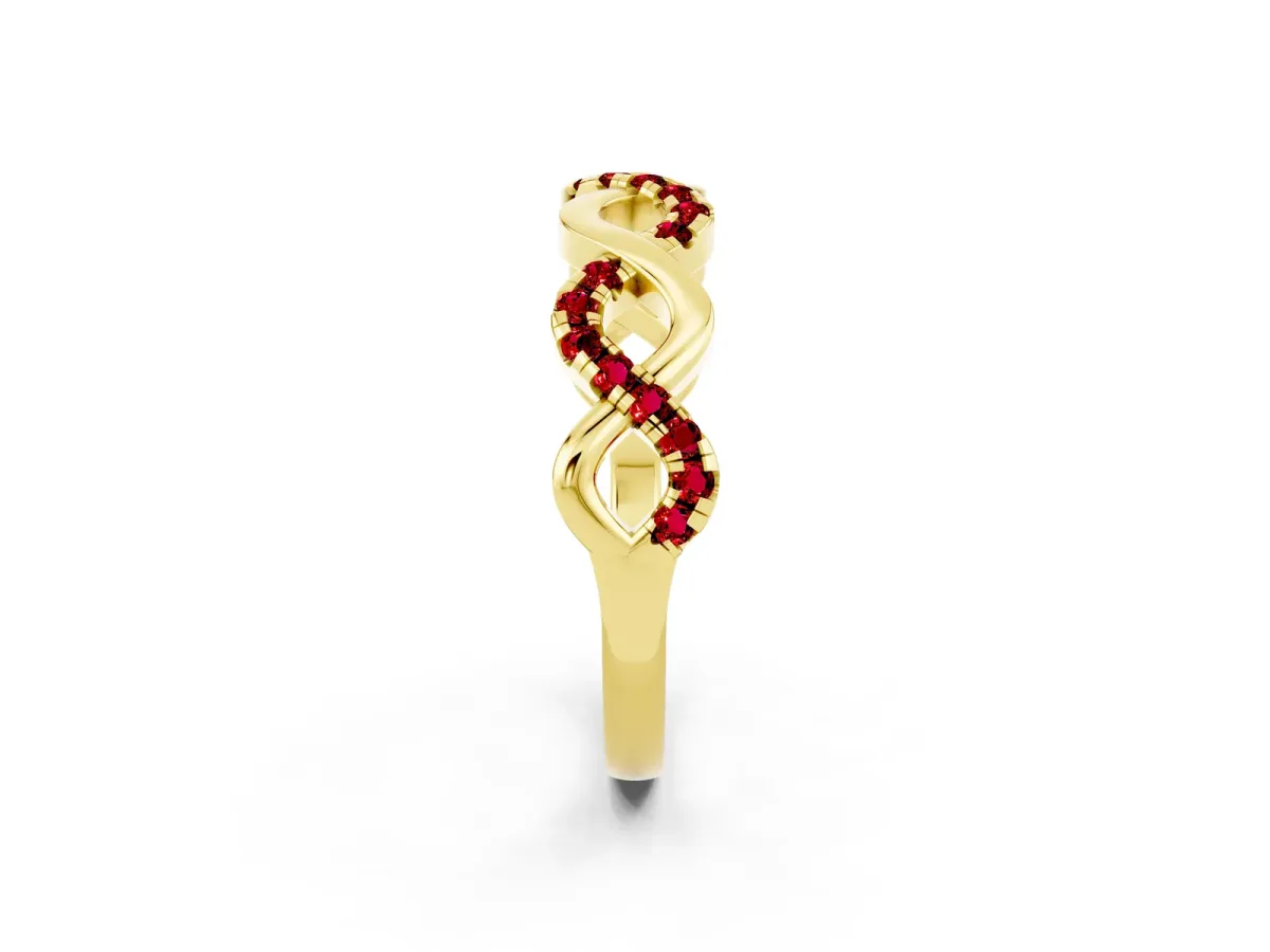 Twist Infinity Round Ruby Band with Pavé Setting Yellow gold