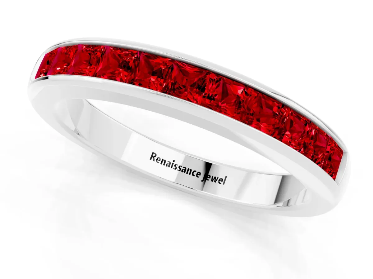 Channel Set Princess Cut Ruby Eternity Band Platinum