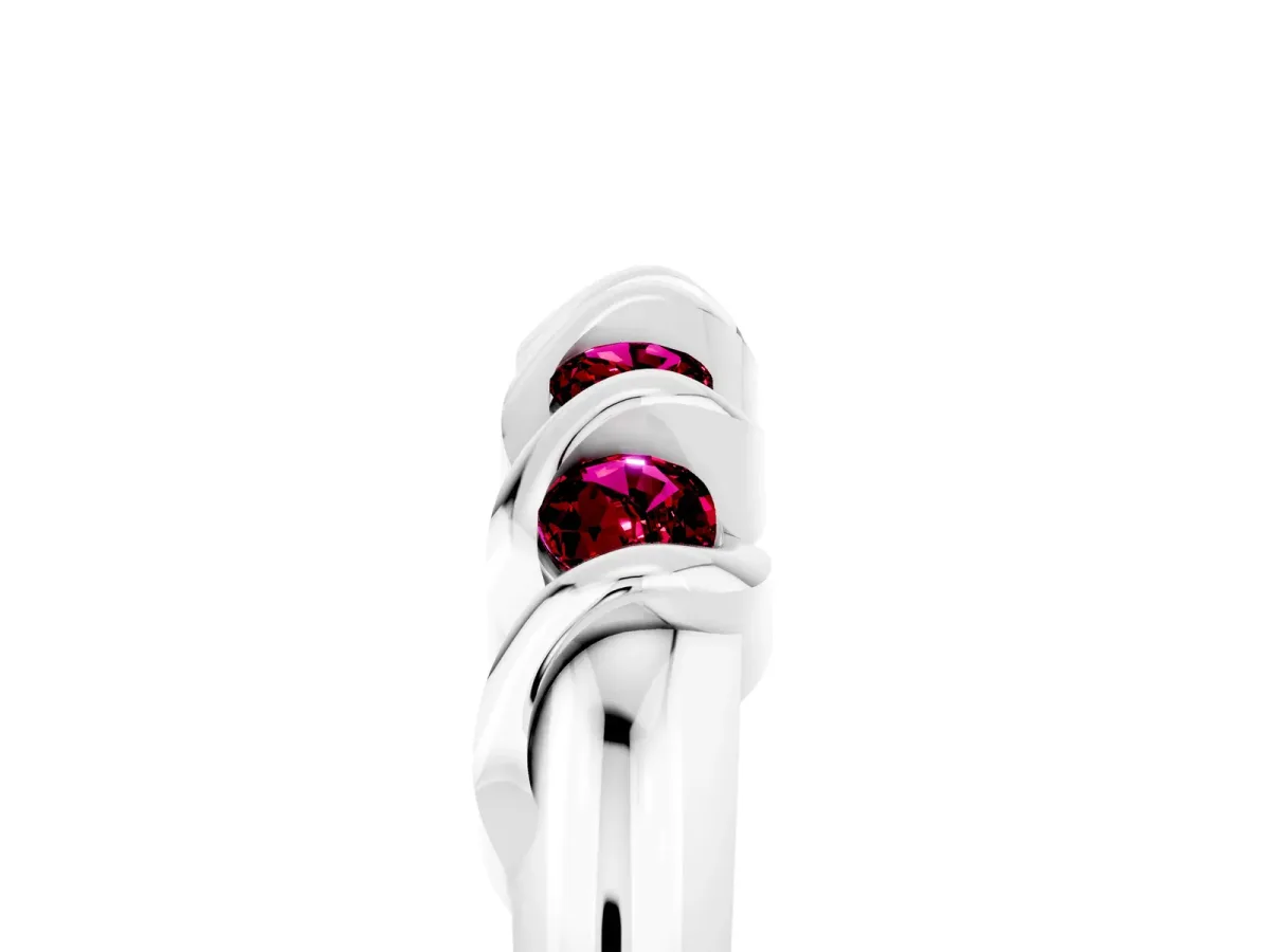 Round Garnet Eternity Band with Twist Prong Setting White gold