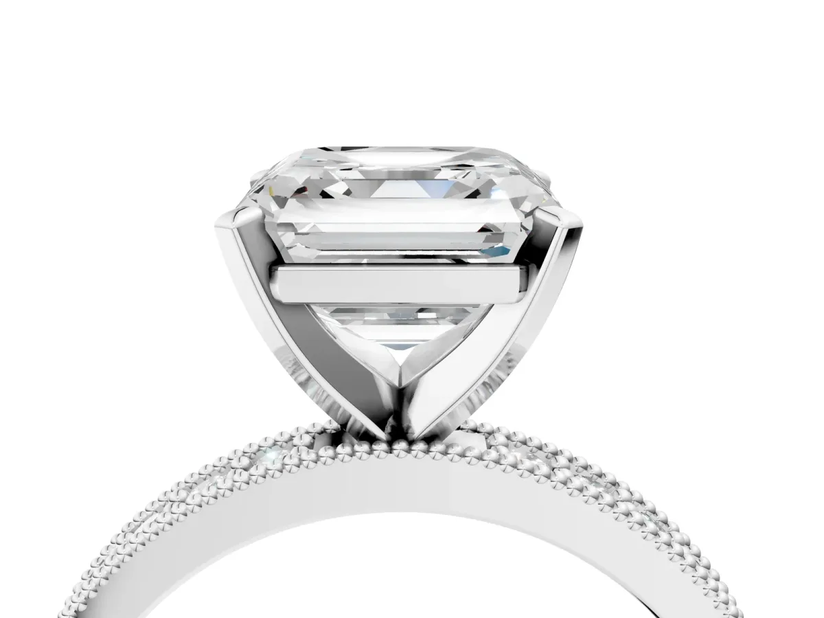 Asscher Cut Diamond Milgrain Pavé Engagement Ring with Four-Prong Setting Platinum