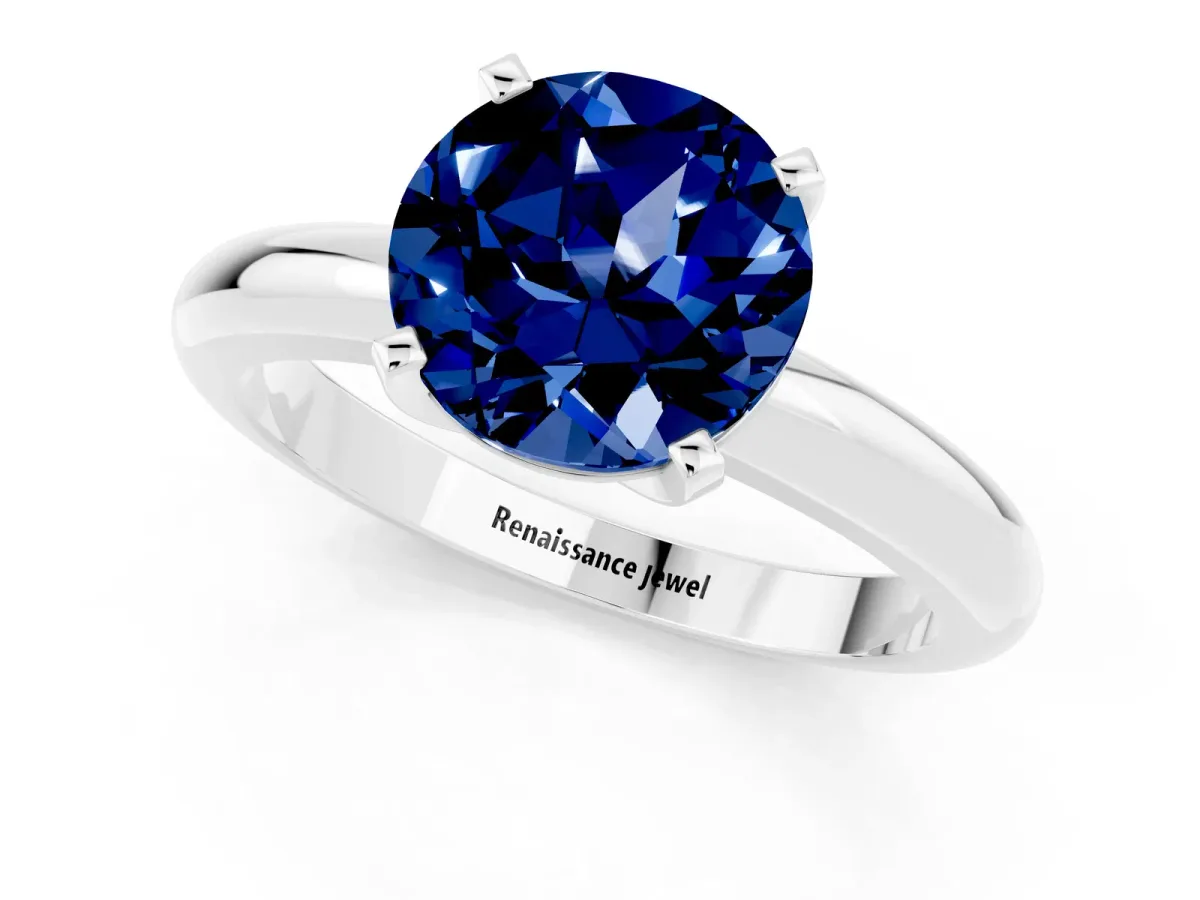 Round Blue Sapphire Leaf Eternity Band with Bezel Setting Silver