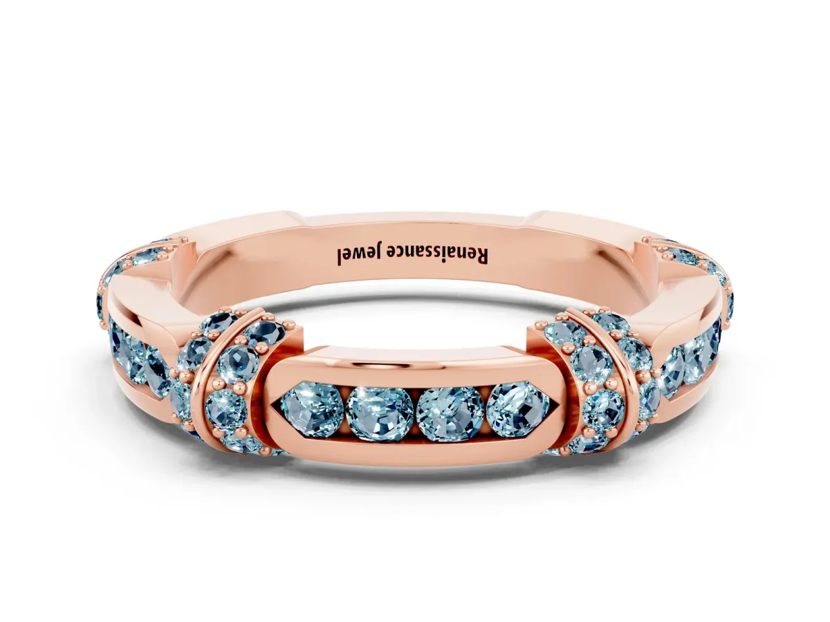 Pavé Round Aquamarine Link Band with Bezel Setting Rose gold