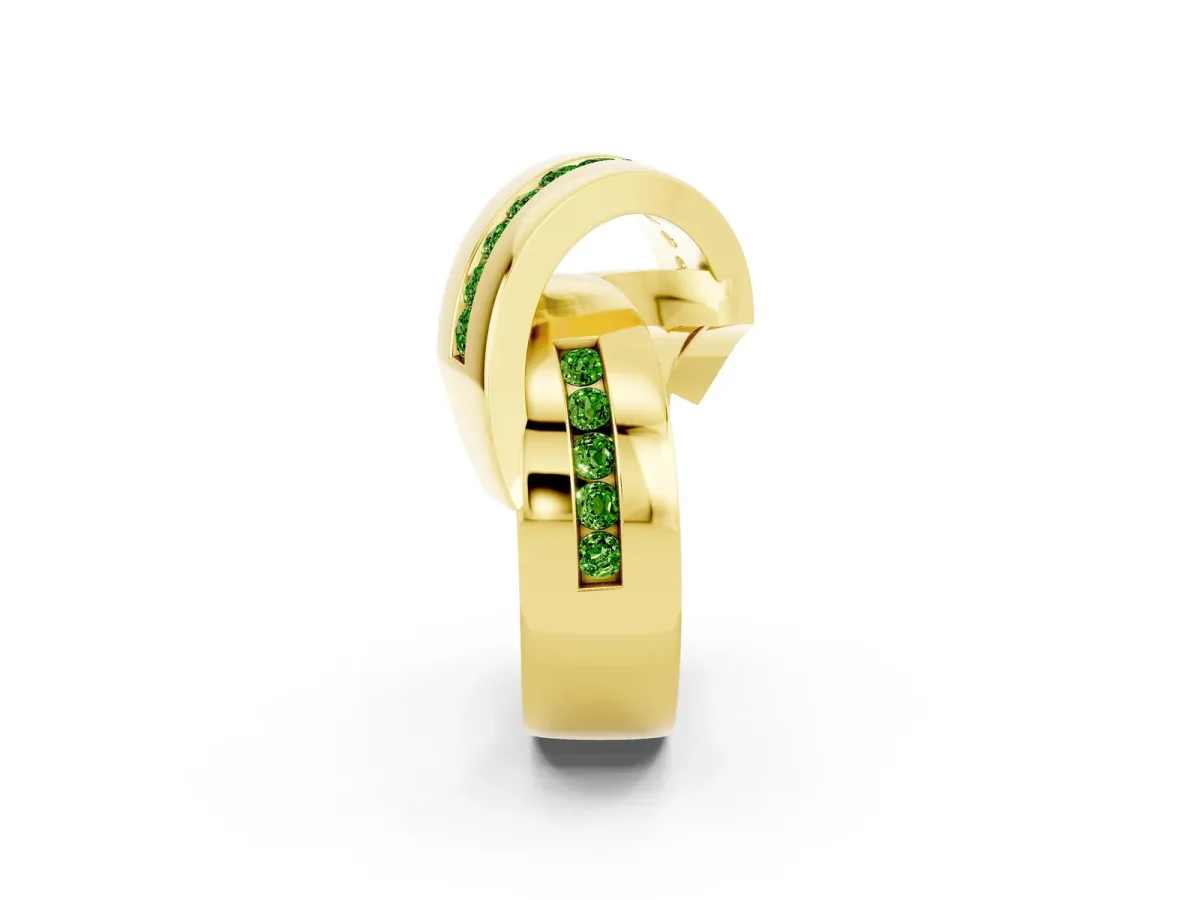 Pavé Round Peridot Crossover Band with Channel Setting Yellow gold
