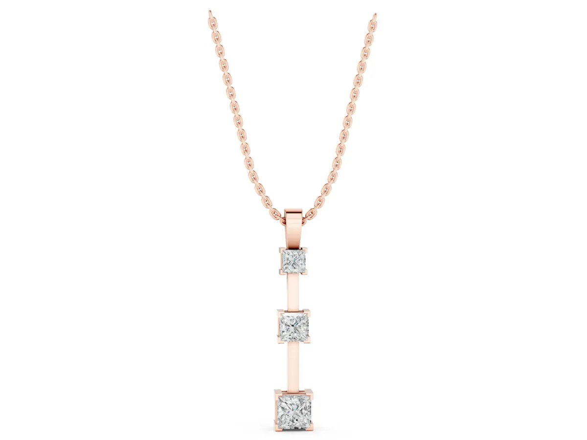 Three-Stone Princess Cut Prong Set Pendant Rose gold