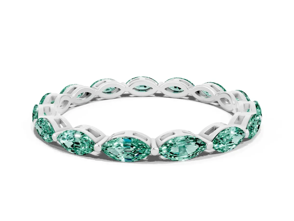 Marquise Green Sapphire Eternity Band with U-Prong Setting Silver