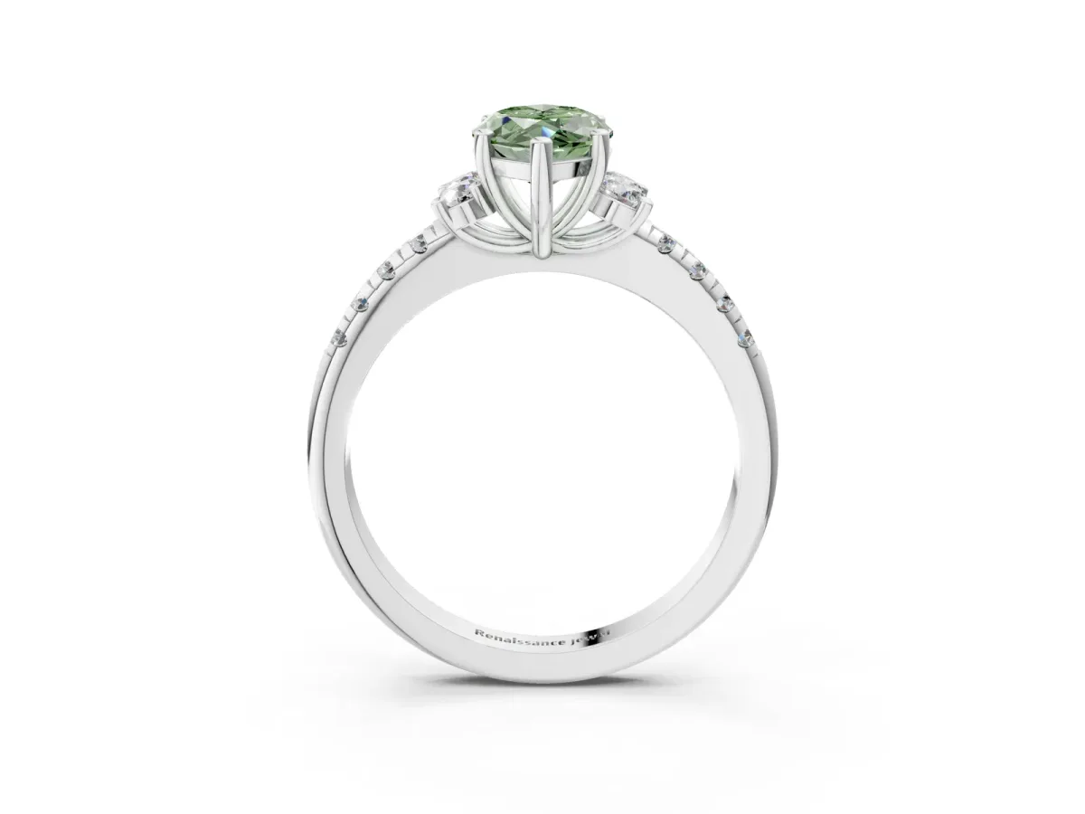Fancy Green Marquise Cut Diamond Three-Stone Pave Band with Four-Prong Setting Silver