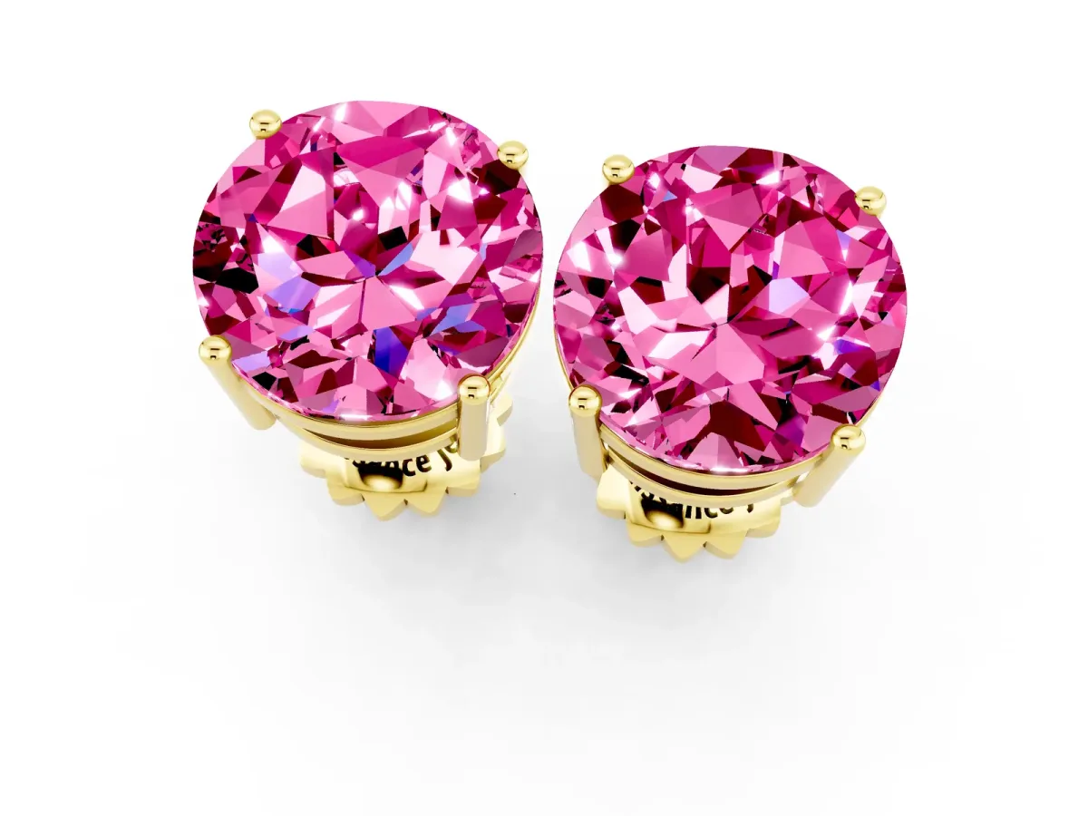 Round Cut Pink Sapphire Stud Earrings Yellow gold