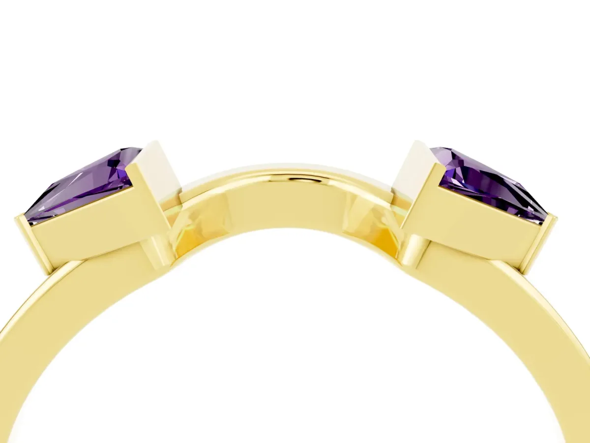 Trillion Amethyst Open Band Ring with Bezel Setting Yellow gold