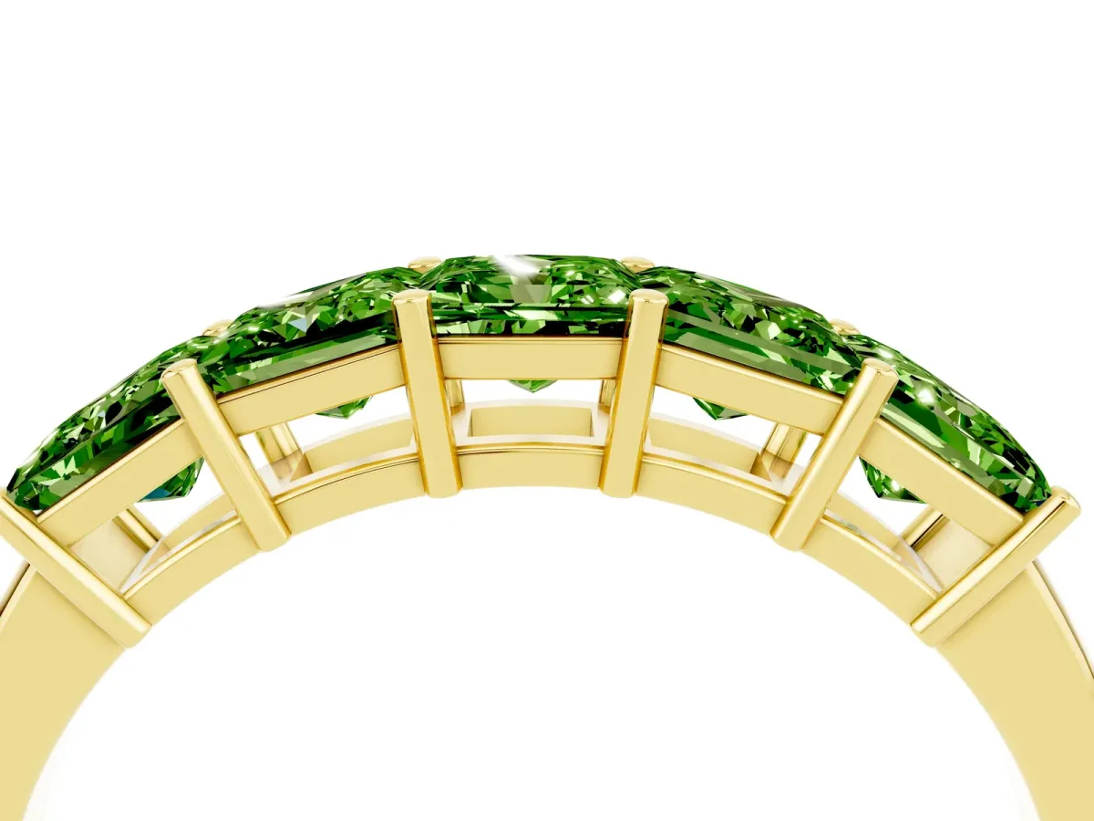 Princess Cut Five-Stone Peridot Band with Prong Setting Yellow gold