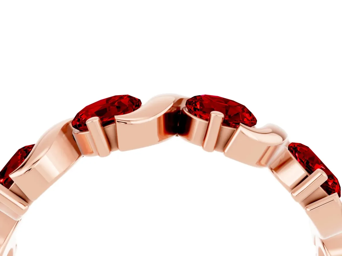 Six-Stone Round Ruby Wave Band with Shared Prong Setting Rose gold