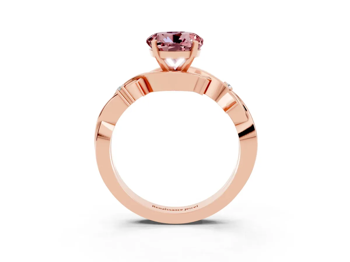 Round Cut Morganite Solitaire Ring with Twisted Band and Prong Setting Rose gold