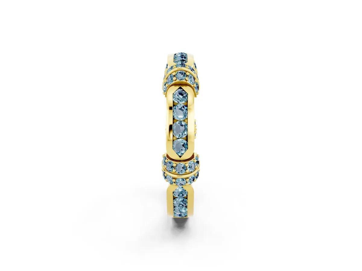 Pavé Round Aquamarine Link Band with Bezel Setting Yellow gold