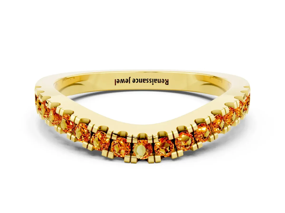 Round Citrine Pavé Curved Band with Shared Prong Setting Yellow gold