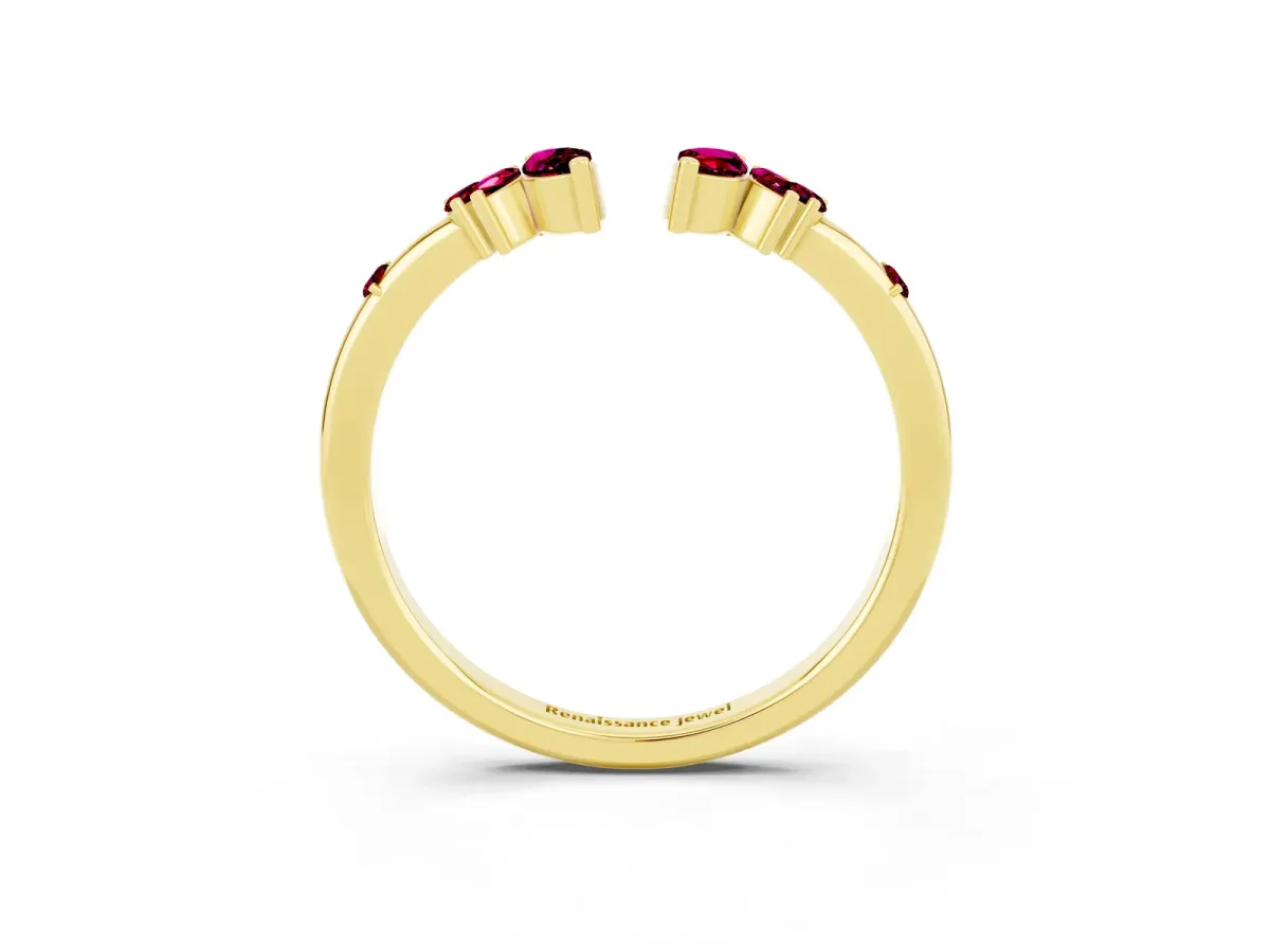 Open Marquise Cluster Garnet Band with Prong Setting Yellow gold