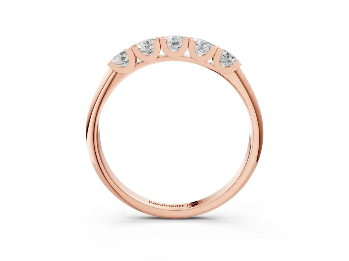 Round Diamond Channel Set Half Eternity Band with Shared Prong Setting Rose gold