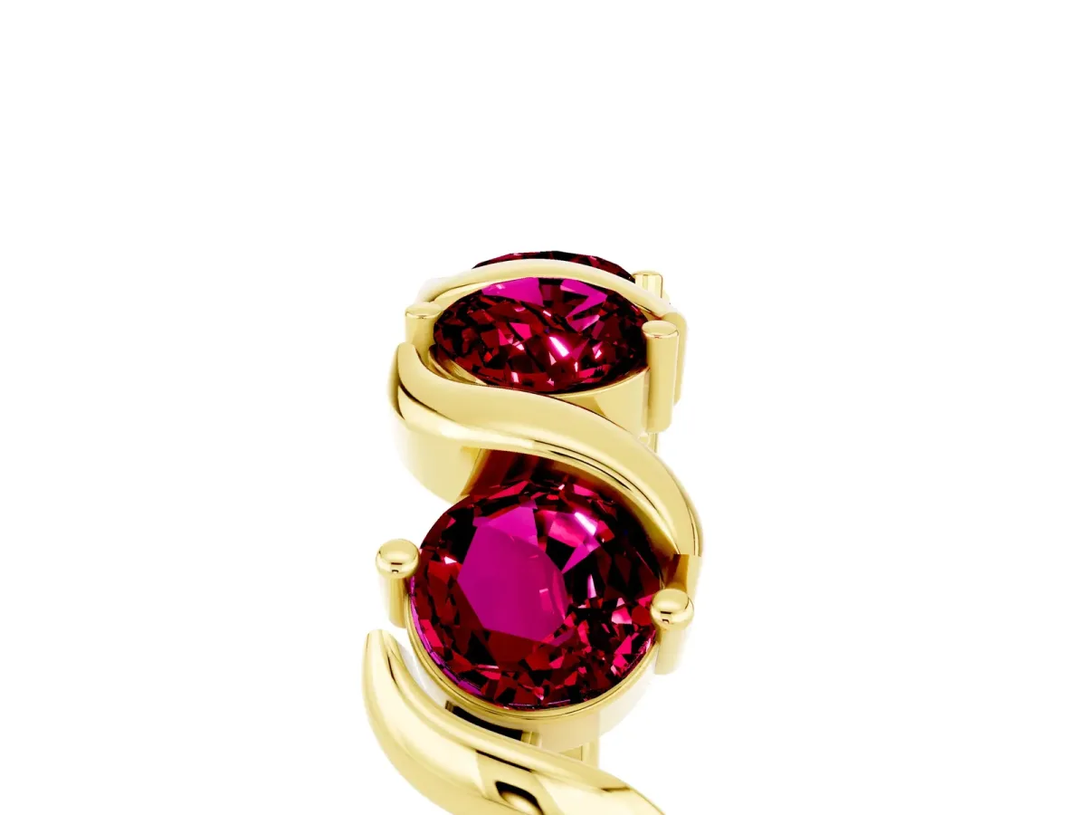 Six-Stone Round Garnet Wave Band with Shared Prong Setting Yellow gold