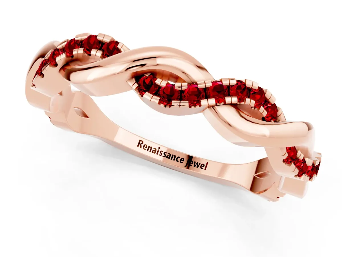 Round Ruby Twist Eternity Band with Pavé Setting Rose gold