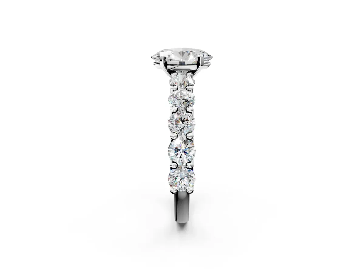 Oval Cut Diamond Prong Setting with Side Stones on a Pave Band White gold