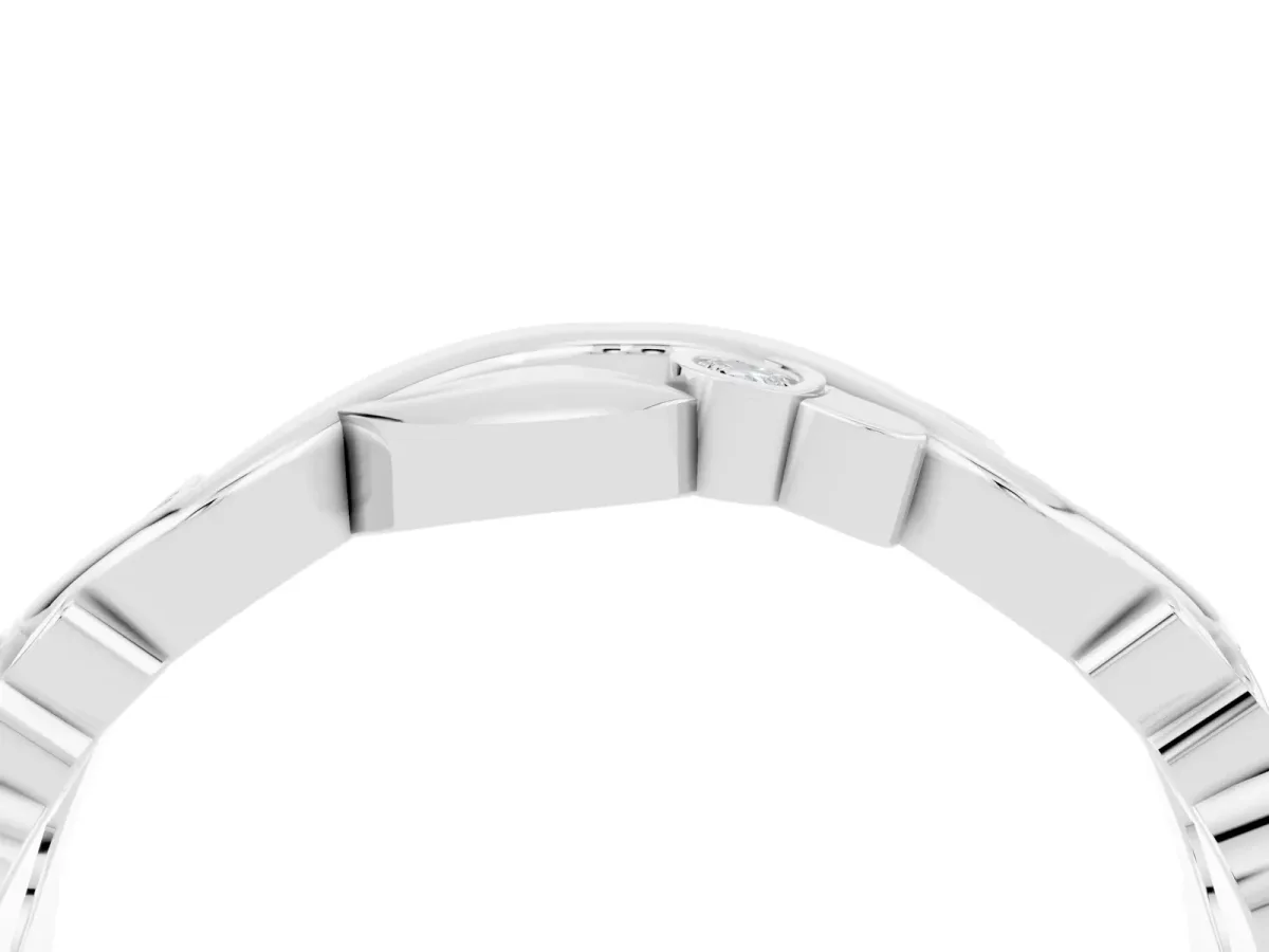 Round Moissanite Leaf Eternity Band with Bezel Setting White gold