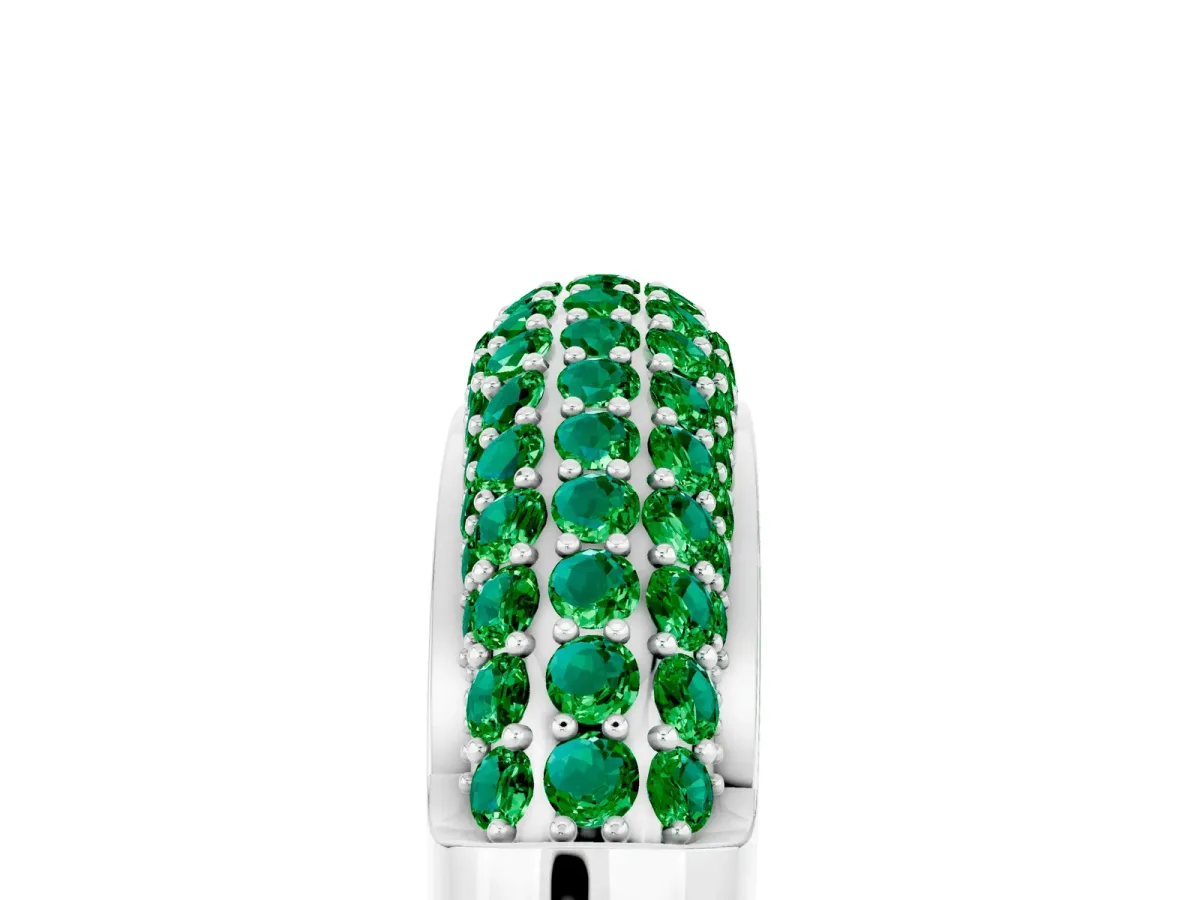Three-Row Pavé Round Emerald Dome Band White gold